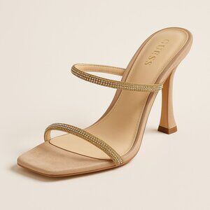 Guess GWHabbit‎ Rhinestone Strap Mule Slip On Heels Nude Champagne Size 8M